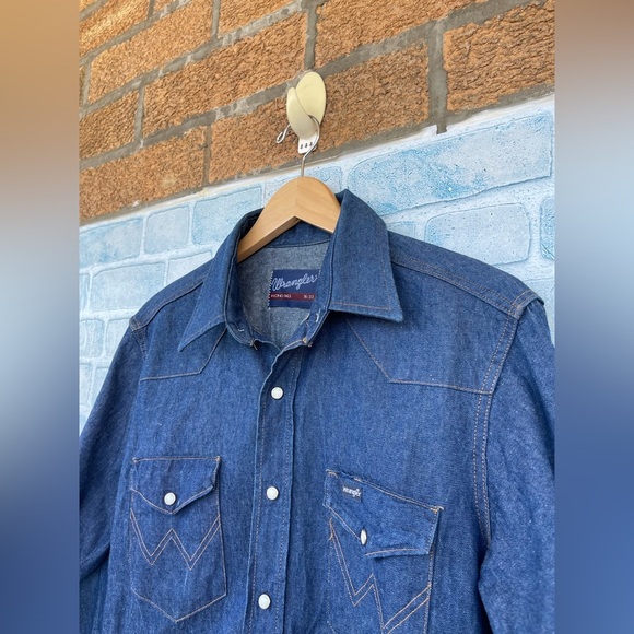 Wrangler Cowboy Cut Denim Shirt snap raw hem size 16/33 - Picture 5 of 14